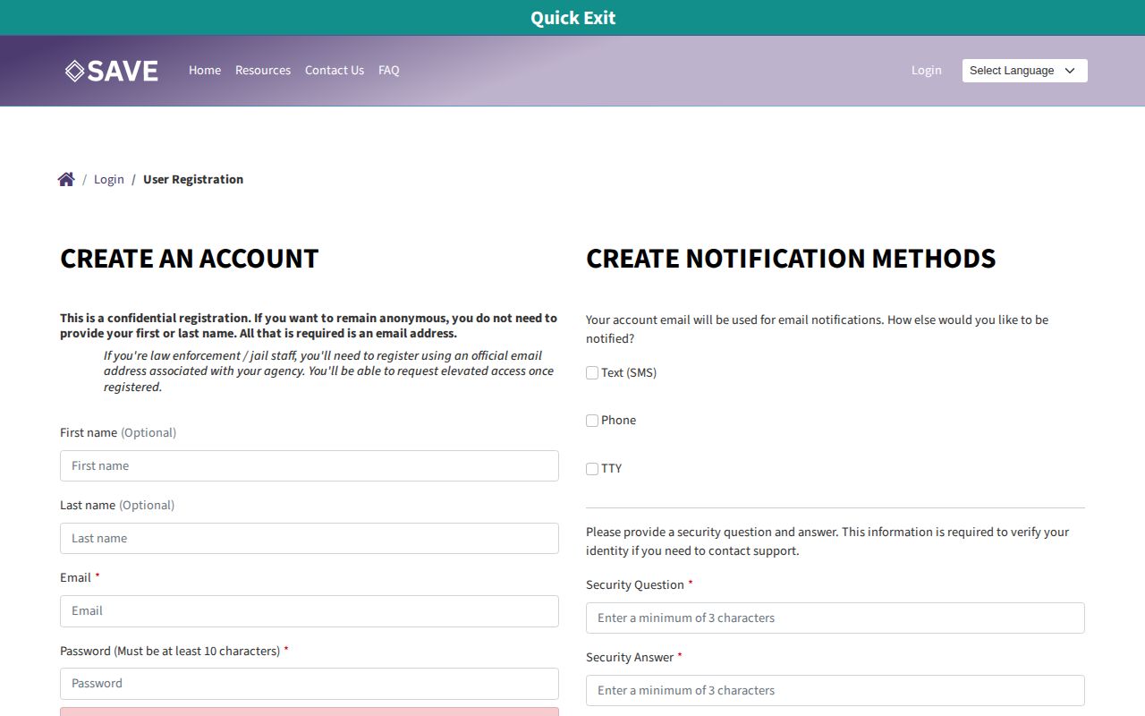 White Pine County inmate release notification registration on Nevada SAVE